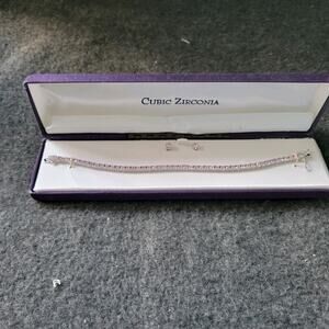 Pink Cubic Zirconia Rhodium Over Sterling Silver Tennis Bracelet 7.5"